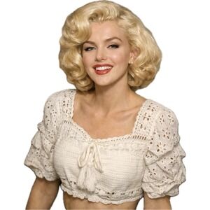 Romantic White Crochet Eyelet Crop Top Puff Sleeve Boho Cottagecore Peasant